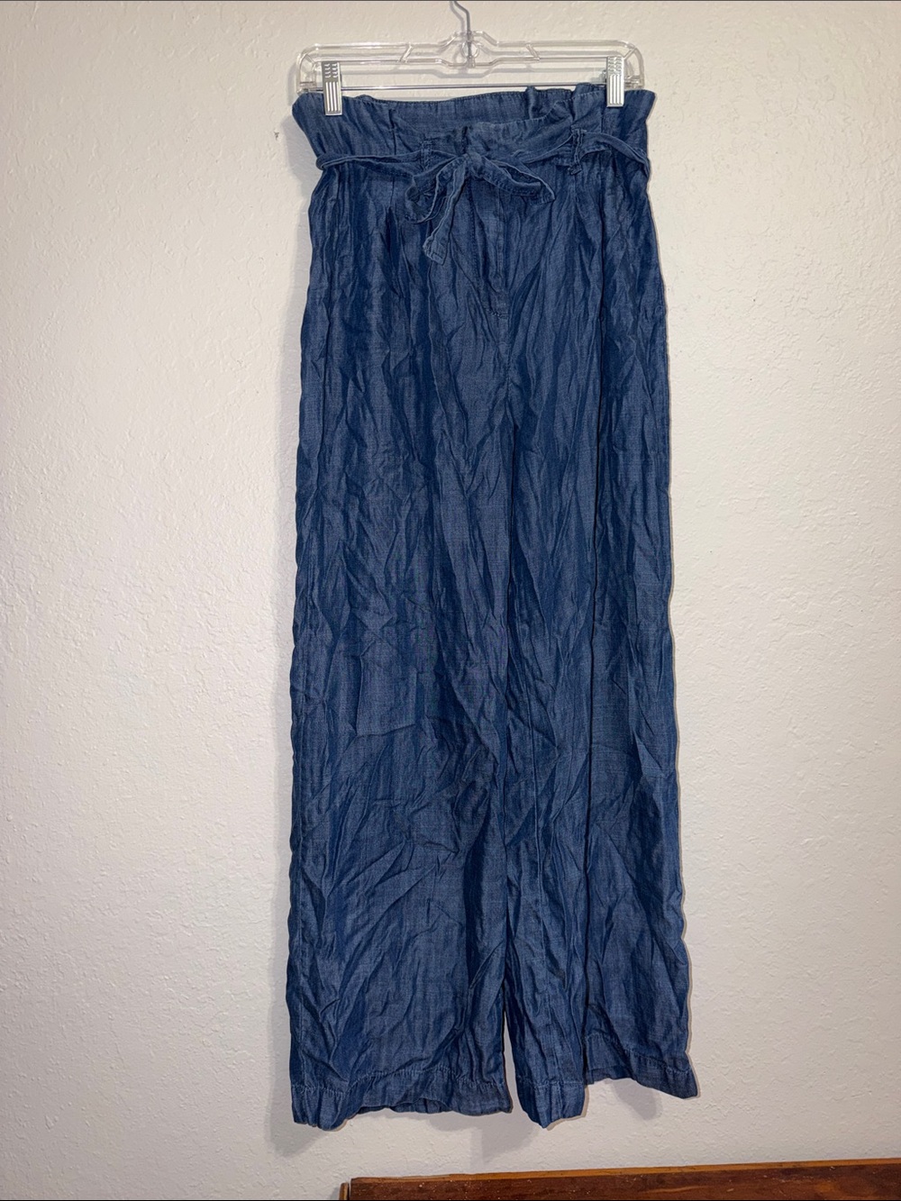 Ci Sono High Waisted Wide Leg Paper Bag Pants Denim Look